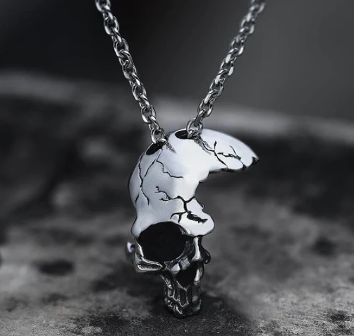 Damaged Half Face Skull Necklace