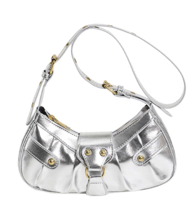 Metallic Buckle Decor Shoulder Bag