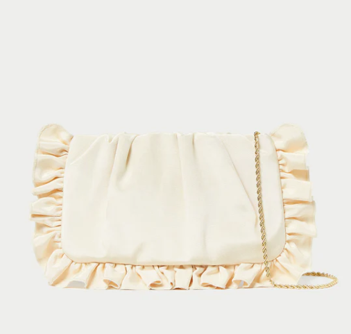 Mavis Vanilla Moiré Ruffle Clutch